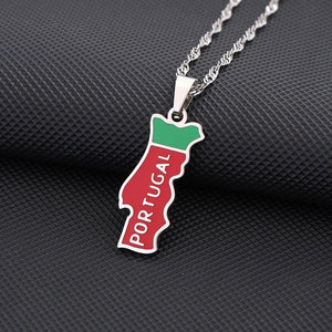 Portugal Flag Map Necklace