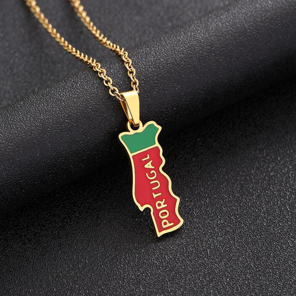 Portugal Flag Map Necklace