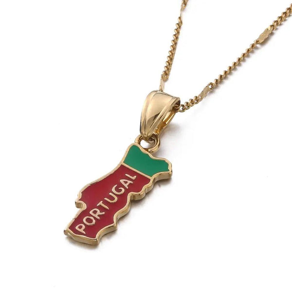 Portugal Flag Map Necklace