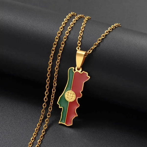 Portugal Flag Map Necklace