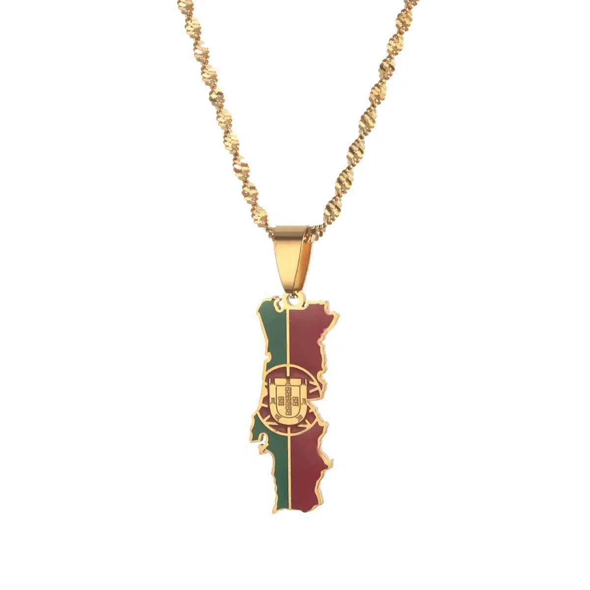 Portugal Flag Map Necklace