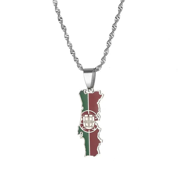 Portugal Flag Map Necklace