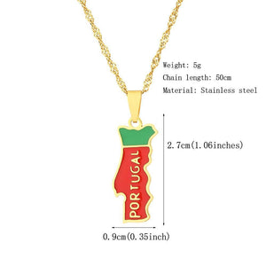 Portugal Flag Map Necklace