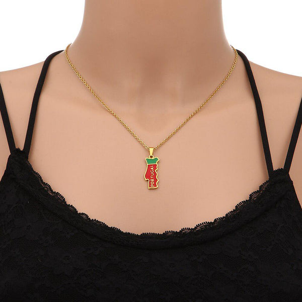 Portugal Flag Map Necklace