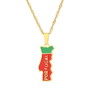 Portugal Flag Map Necklace