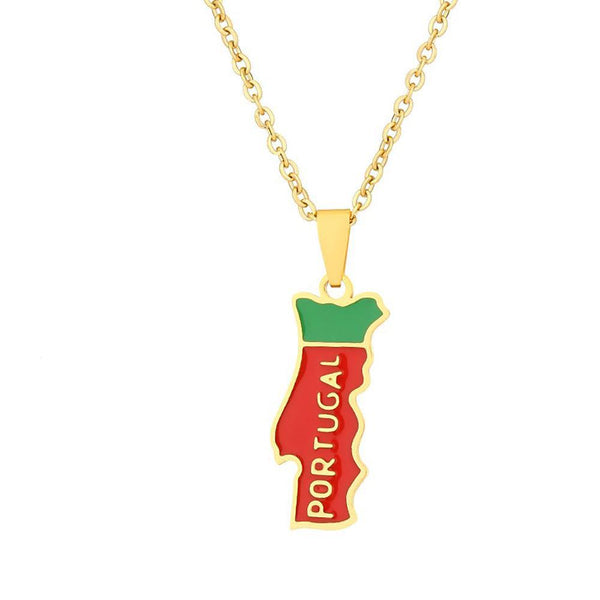 Portugal Flag Map Necklace