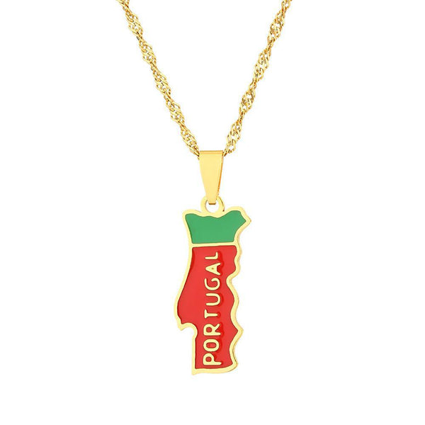 Portugal Flag Map Necklace