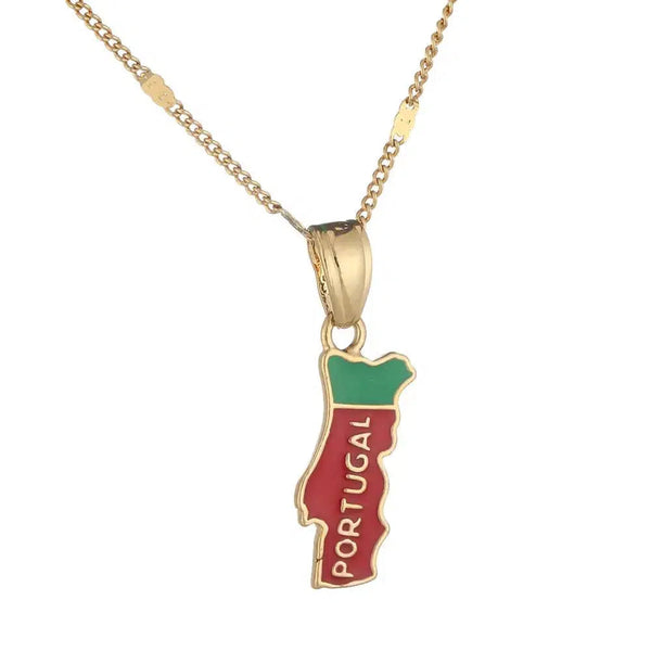 Portugal Flag Map Necklace