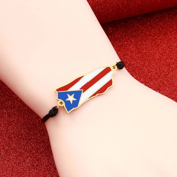 Puerto Rico Flag Map Bracelet