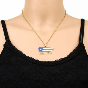 Puerto Rico Flag Map Necklace