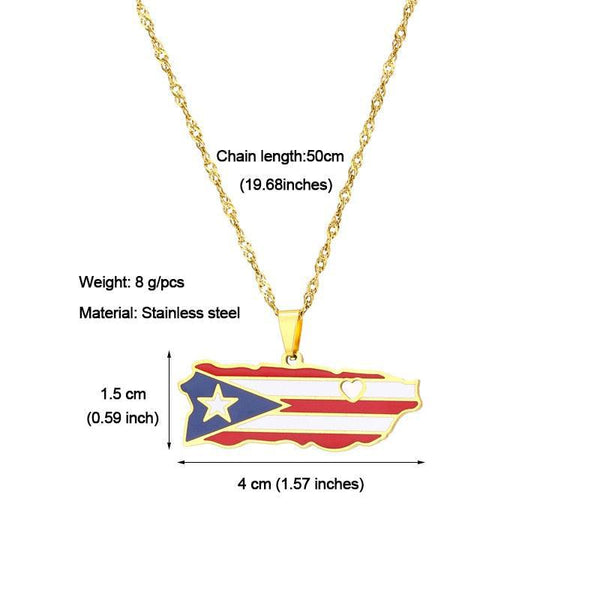 Puerto Rico Flag Map Necklace