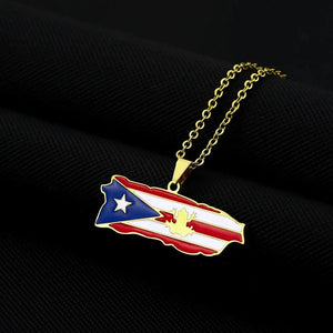Puerto Rico Flag Map Necklace