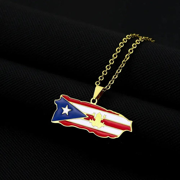 Puerto Rico Flag Map Necklace