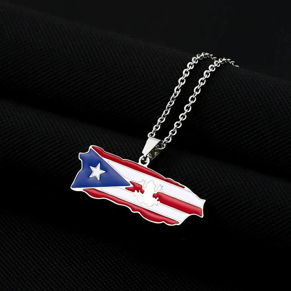 Puerto Rico Flag Map Necklace