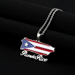 Puerto Rico Flag Map Necklace