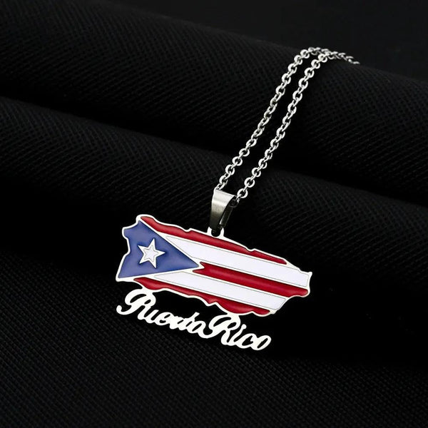 Puerto Rico Flag Map Necklace