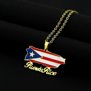 Puerto Rico Flag Map Necklace