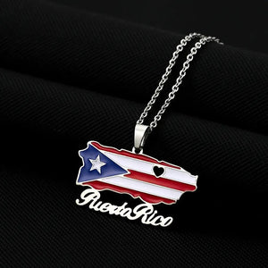 Puerto Rico Flag Map Necklace
