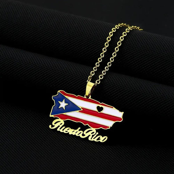 Puerto Rico Flag Map Necklace