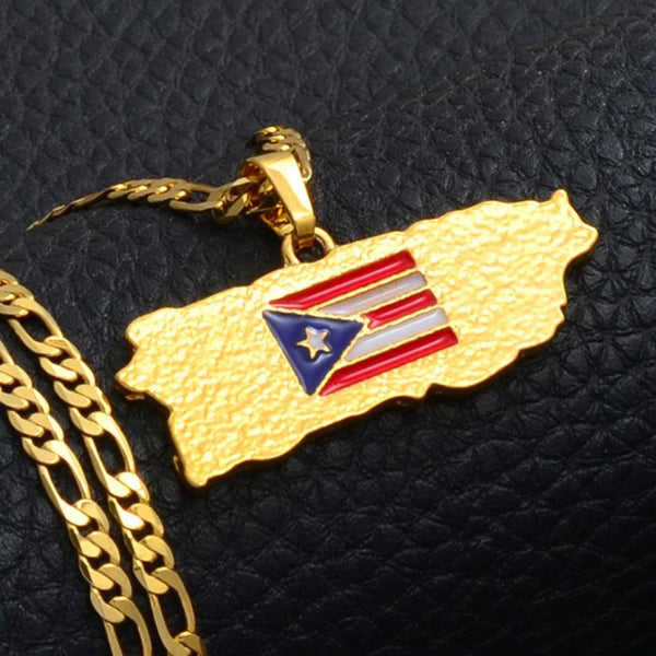 Puerto Rico Flag Map Necklace