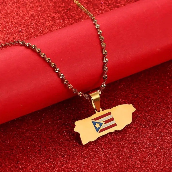 Puerto Rico Flag Map Necklace