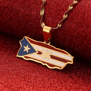 Puerto Rico Flag Map Necklace