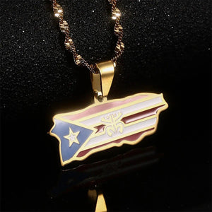 Puerto Rico Flag Map Necklace