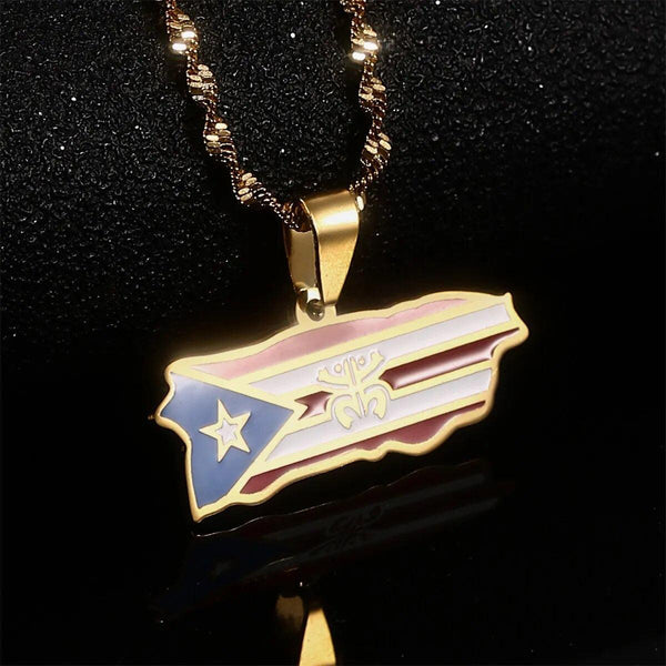 Puerto Rico Flag Map Necklace
