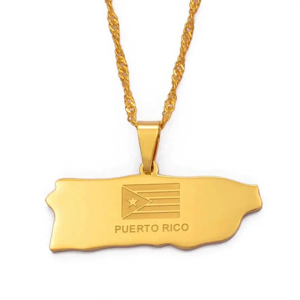 Puerto Rico Flag Map Necklace