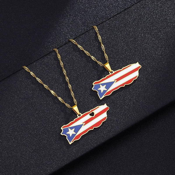 Puerto Rico Flag Map Necklace