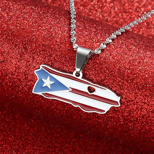 Puerto Rico Flag Map Necklace