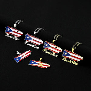 Puerto Rico Flag Map Necklace