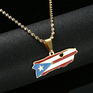 Puerto Rico Flag Map Necklace