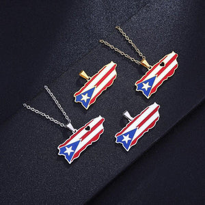 Puerto Rico Flag Map Necklace