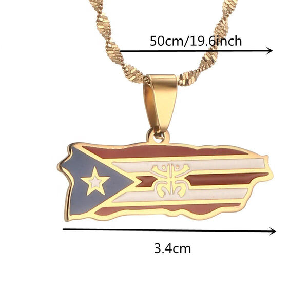 Puerto Rico Flag Map Necklace
