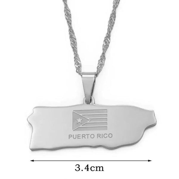 Puerto Rico Flag Map Necklace