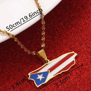 Puerto Rico Flag Map Necklace