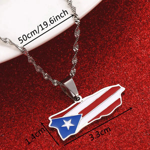 Puerto Rico Flag Map Necklace