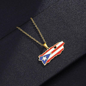 Puerto Rico Flag Map Necklace