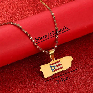 Puerto Rico Flag Map Necklace