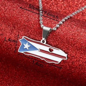 Puerto Rico Flag Map Necklace