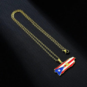 Puerto Rico Flag Map Necklace