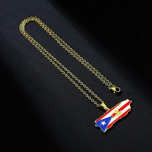 Puerto Rico Flag Map Necklace