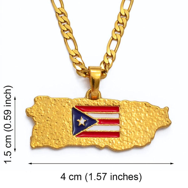 Puerto Rico Flag Map Necklace