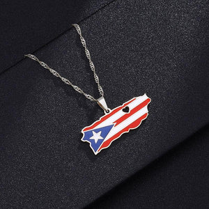 Puerto Rico Flag Map Necklace