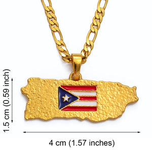 Puerto Rico Flag Map Necklace