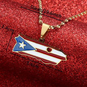 Puerto Rico Flag Map Necklace