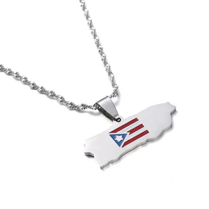 Puerto Rico Flag Map Necklace