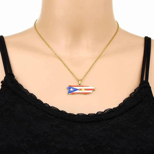 Puerto Rico Flag Map Necklace