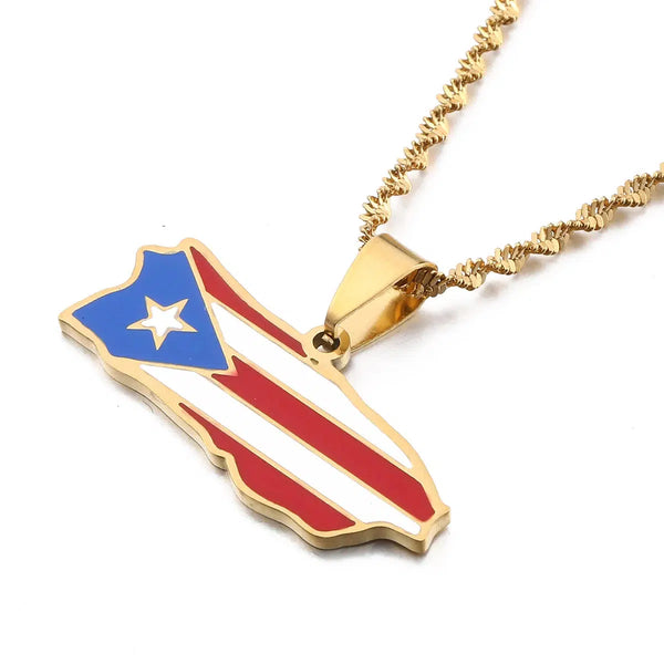 Puerto Rico Flag Map Necklace